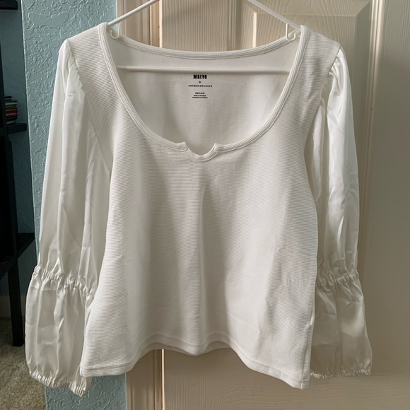 Anthropologie Maeve white top with silky blousy sleeves - NWT never worn Size M - Picture 1 of 4